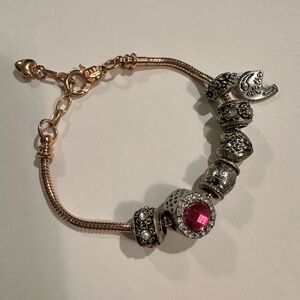 Elegant Silver and Rose Gold Charm Bracelet NWOT